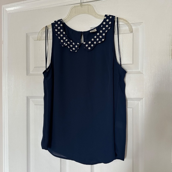 NWOT Disney by LC Blue Polka Dot Collar Sleeveless Blouse - Picture 3 of 7